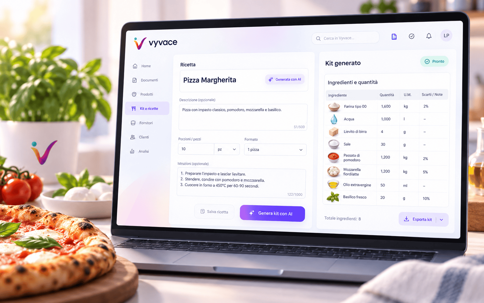 Creazione del kit da una ricetta in Vyvace